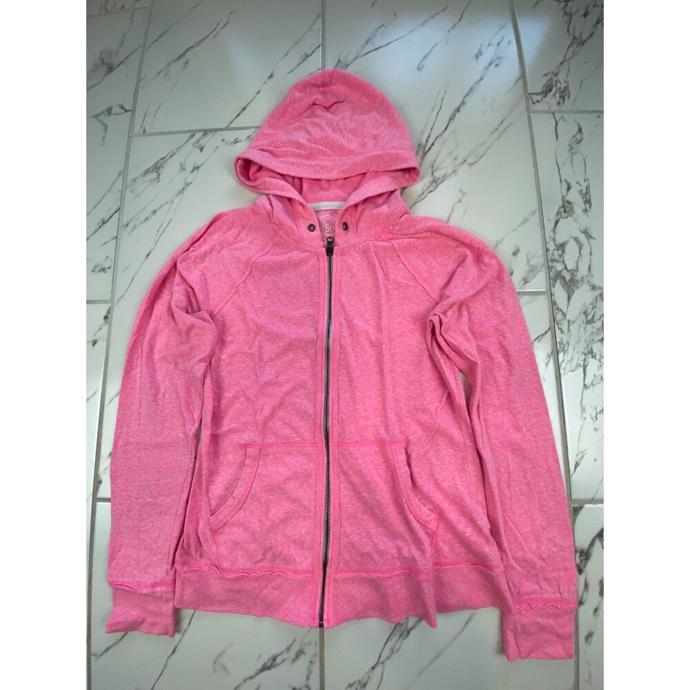 So Women's Large Pink Heather Full Zip Hoodie Lightweight Jacket